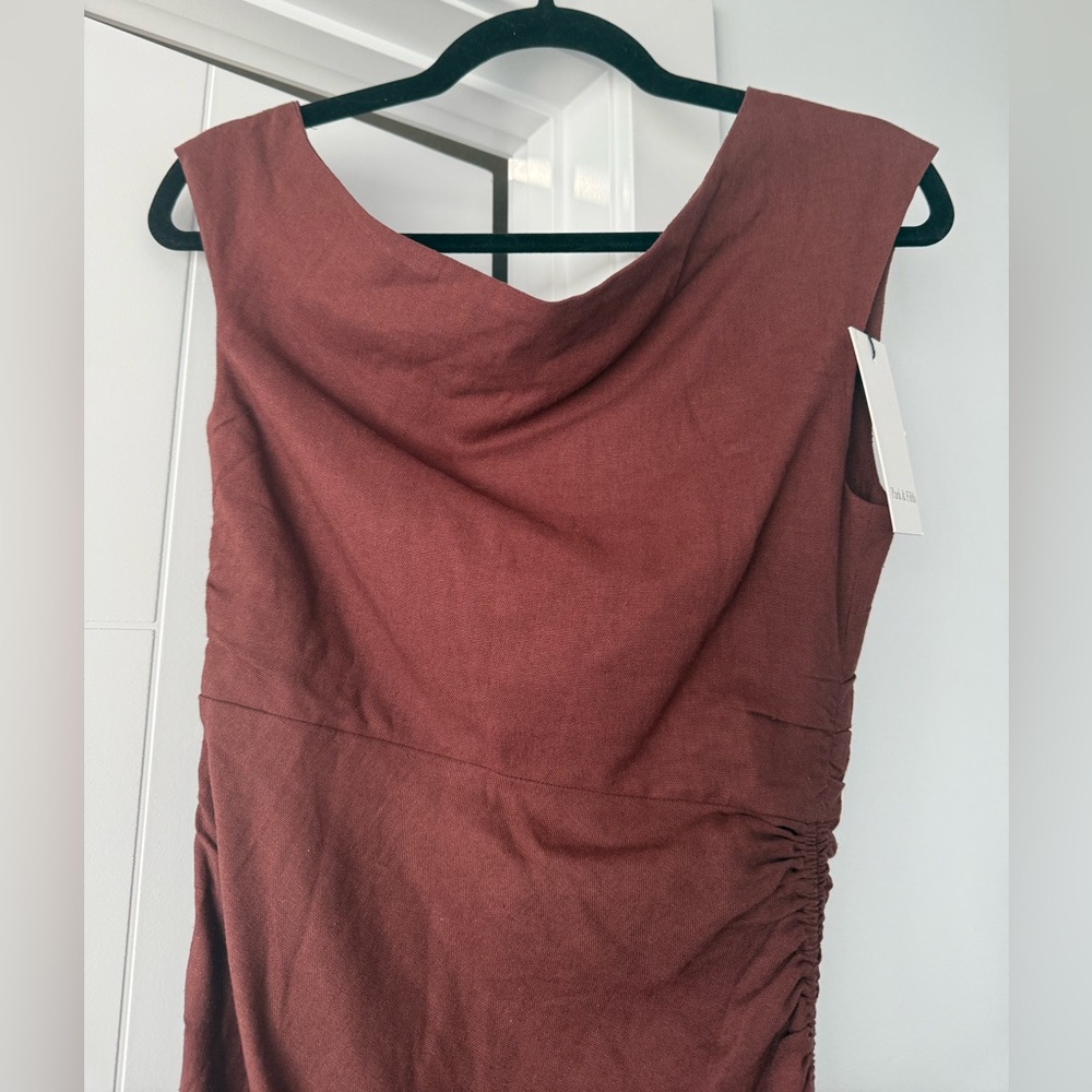 NWT Park & Fifth Linen Blend Brown Asymmetrical Midi Dress - Picture 9 of 15